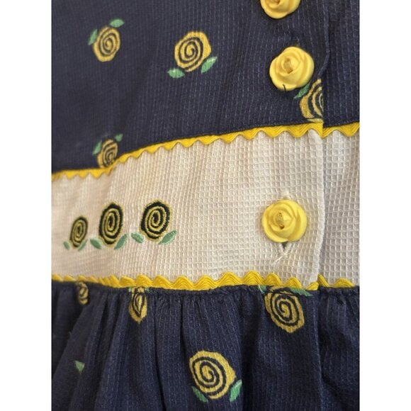 Vintage Oshkosh Collection Girls Dress 2T Toddler Blue Yellow Roses - Picture 3 of 10